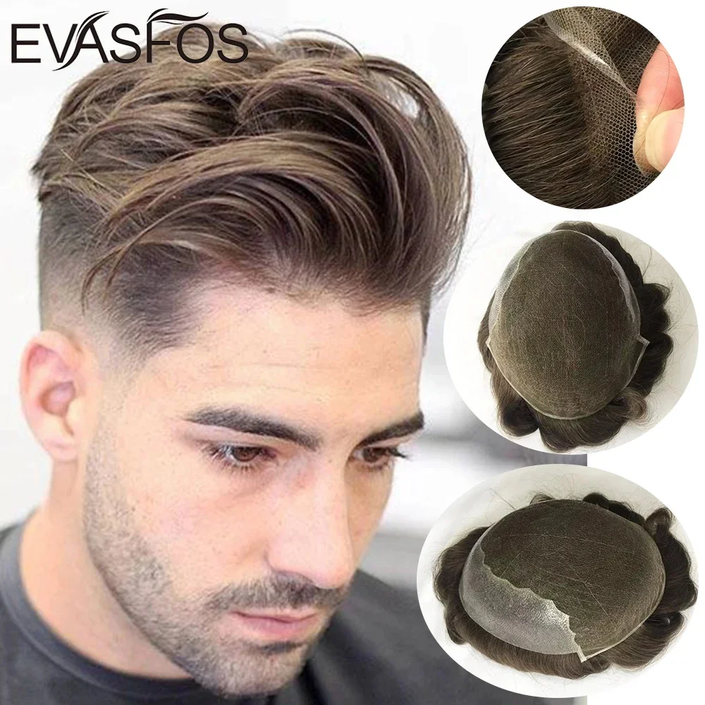 Natural Hairline Bleached Knots French Lace Front Mens Toupee Hairpieces Poly Lace Skin Hair Replacement Systems Various Color