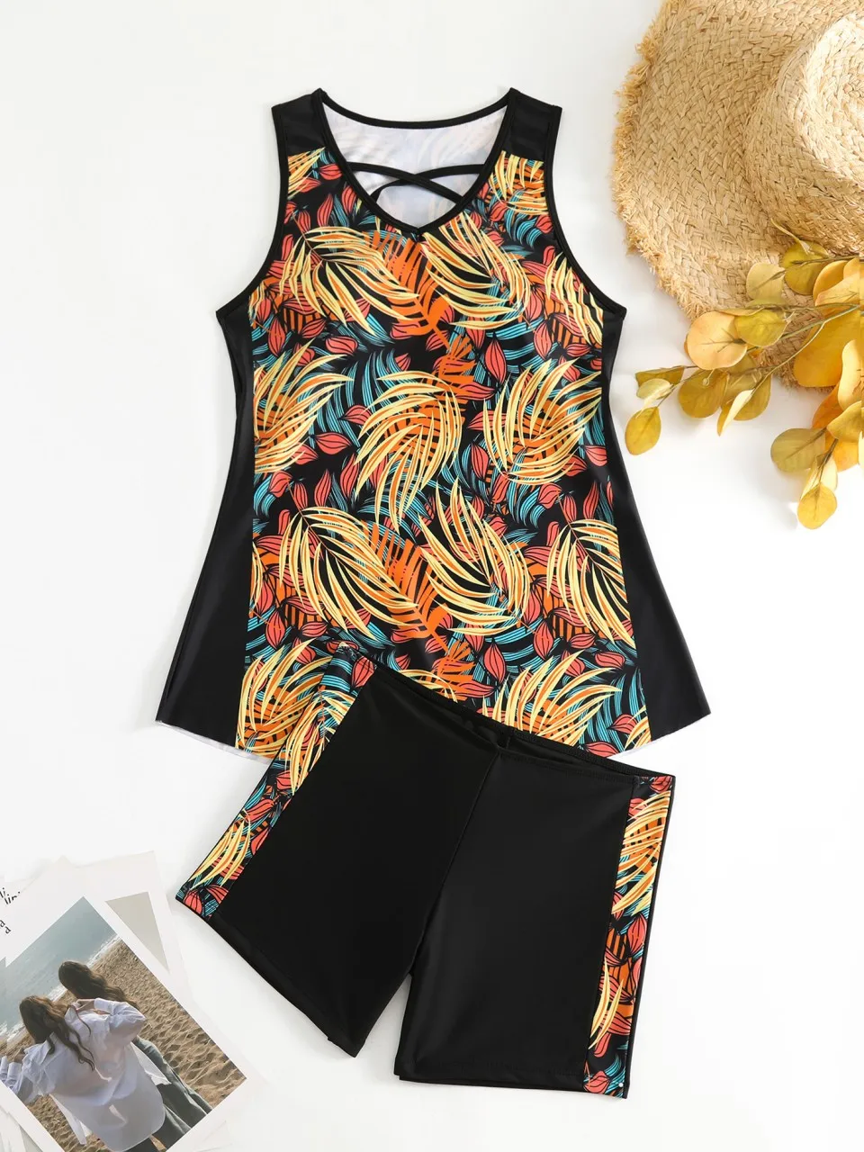Crisscross Straps Tankini With Beach Skirt Swimsuit 2025 Women Padded Print Swimwear Female Bathing Swimming Swim Suit Summer3XL
