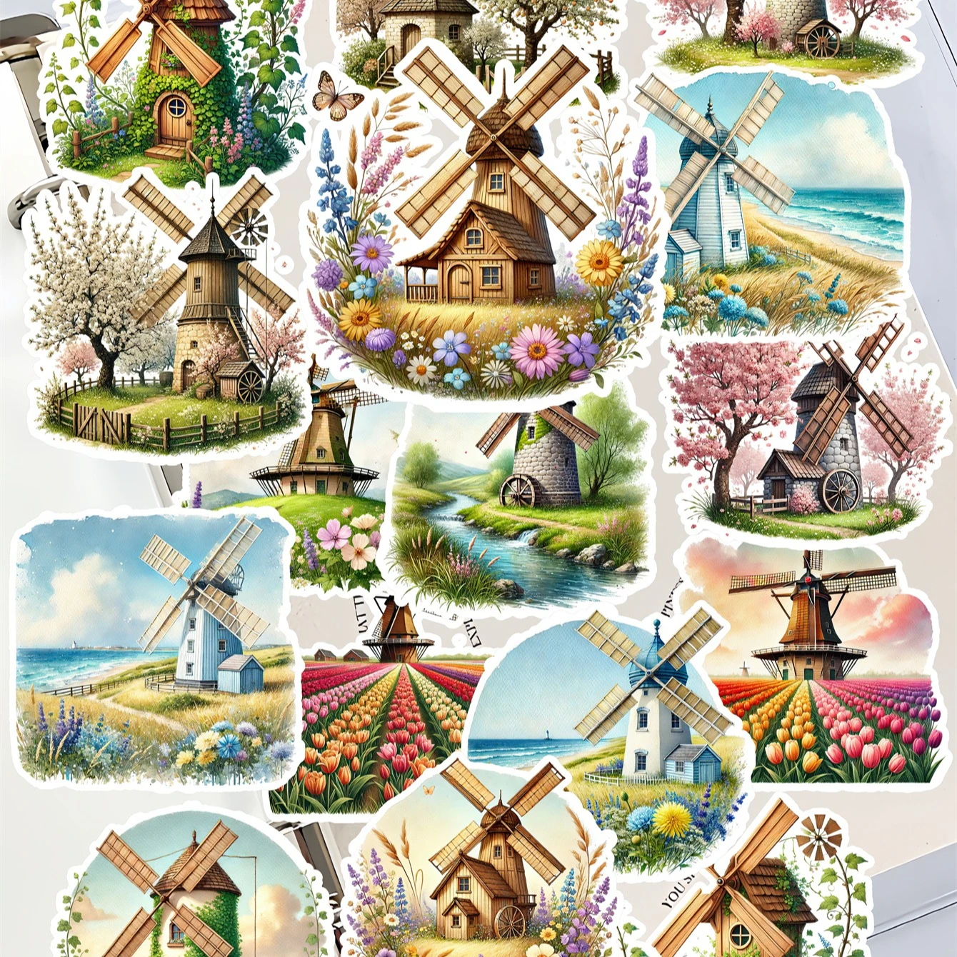 18Pcs Cute Spring Blossoms Dutch Windmill Stickers Scrapbooking /DIY Craft Photo Album Journal Decor Album Diary Stationery
