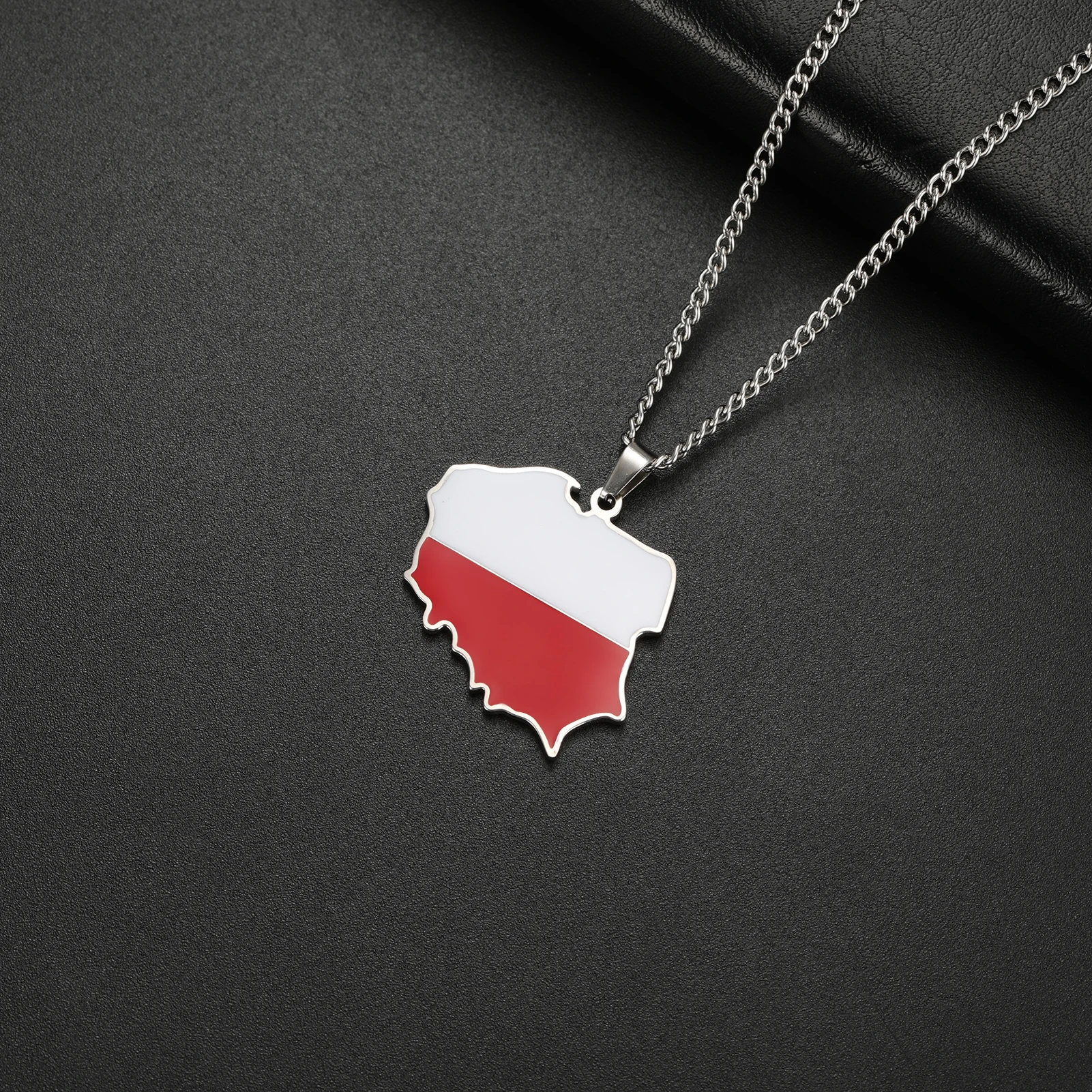 Poland Map Oil Drop Color Design Pendant Necklaces For Women Men Stainless Steel Color Flag Map Necklace Patriots Jewelry Gift