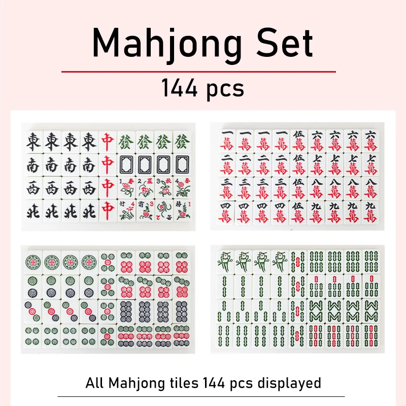 Size 40/42/44 Tile 144 PCS Mahjong, Machine Hand-playing Mahjong Table Board Game, Leather Box or Soft Bag Packing Mahjong