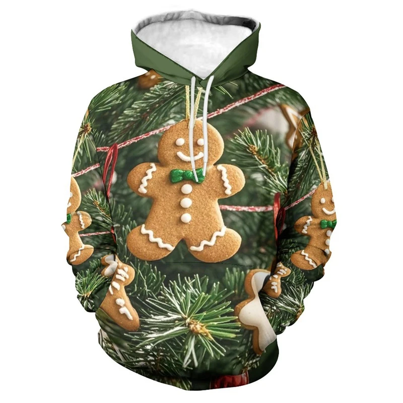 Christmas Tree Graphic Sweatshirts Xmas Funny Gifts Clothes Casual Gingerbread Man Hoodies For Men Ornament Pullovers Tracksuit