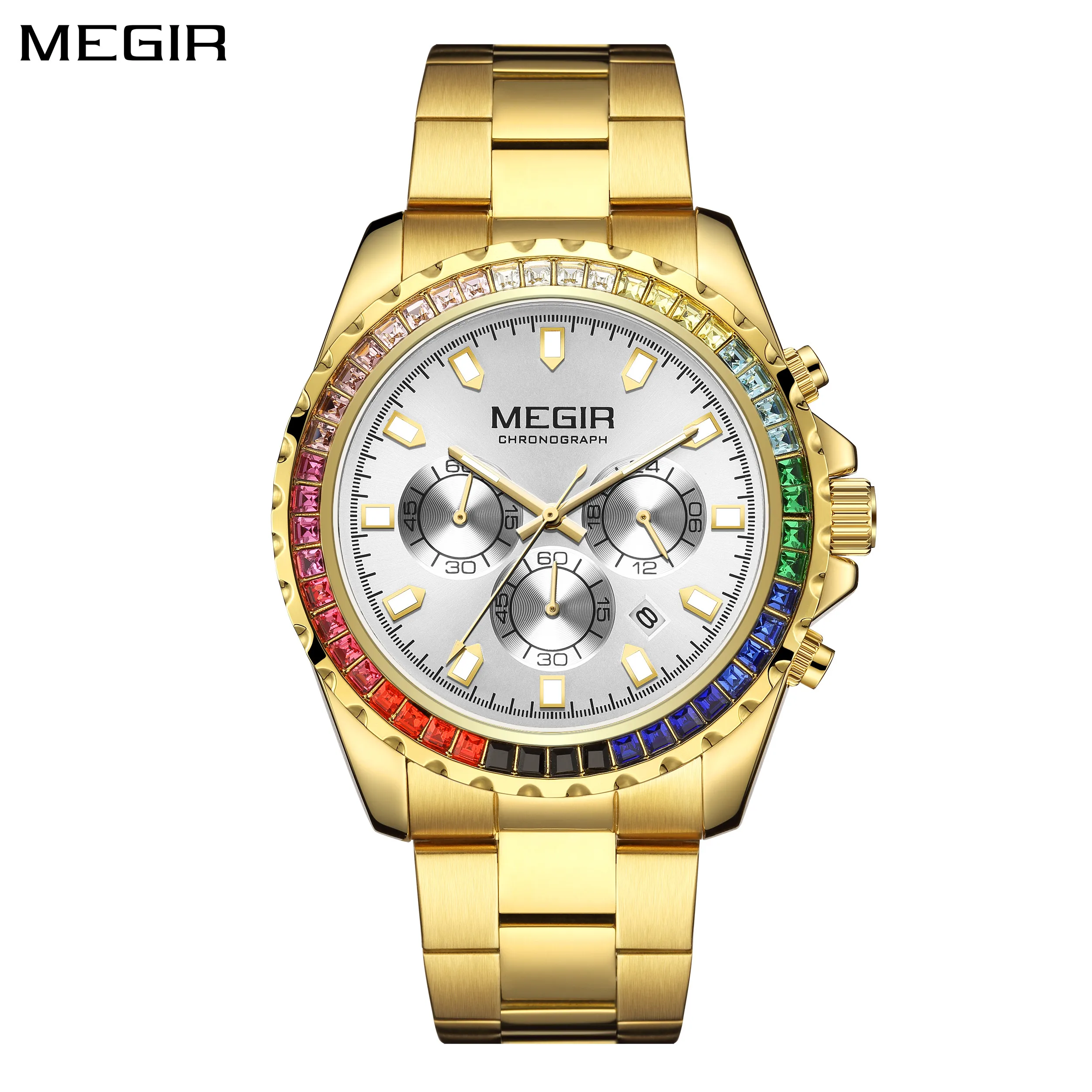 MEGIR Watch Men Original Luxury Diamond Quartz orologi da polso orologio luminoso impermeabile orologi da lavoro data automatica Reloj Hombre