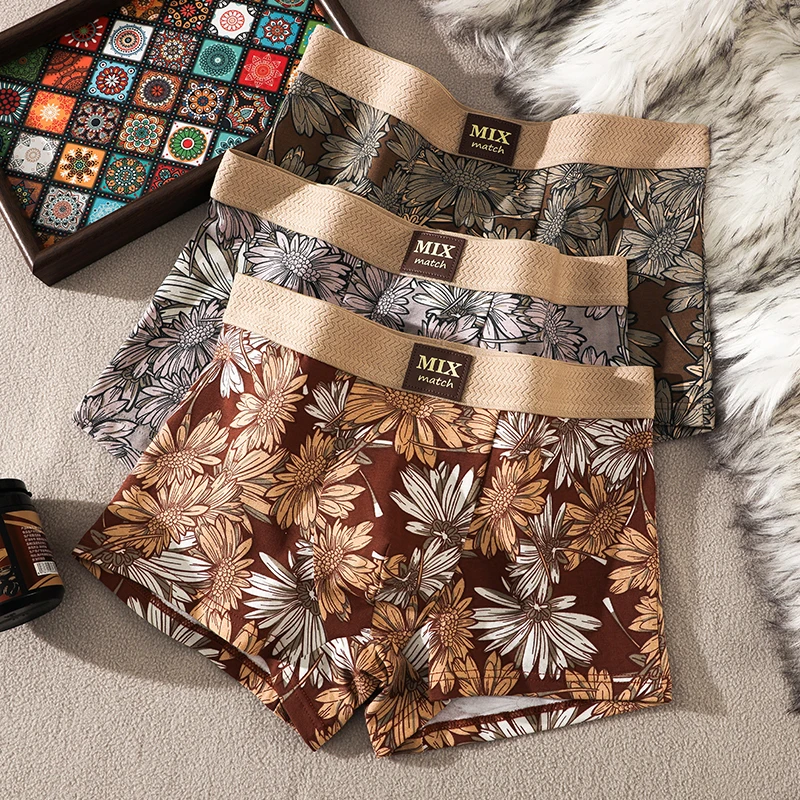 

3-Pack Men's Cotton Boxer Briefs Printed Sports Underwear for Young Men Breathable Stylish