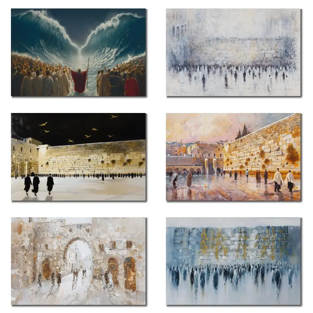 

Abstract Jewish Art Moses Parting Sea Oil Painting Hand Painted Jerusalem Canvas Artwork Gold Judaica Art Family Room Home Decor