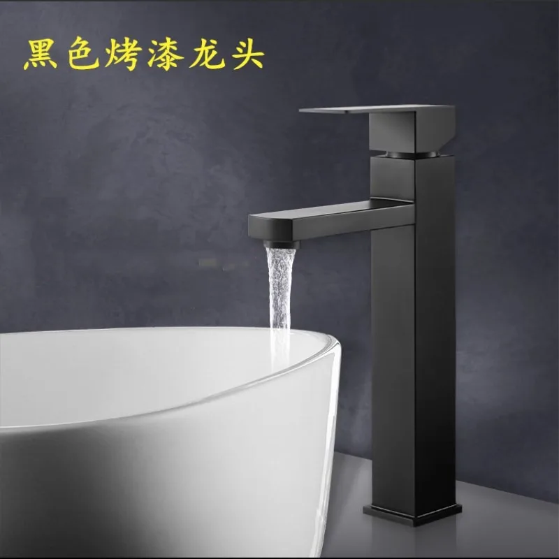 Stainless steel black hot and cold basin, square single hole bathroom countertop basin, ceramic basin, washbasin faucet