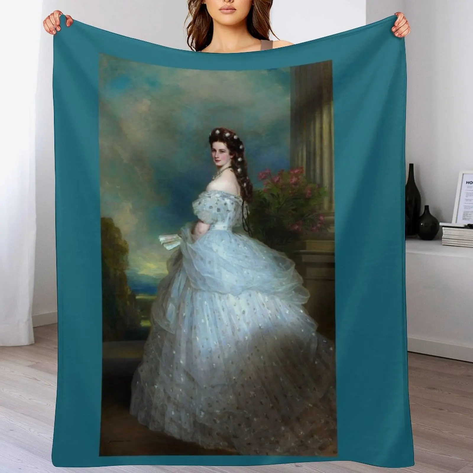 

Portrait Of Empress Elisabeth of Austria by Franz Xaver Winterhalter-The Bavarian Rose — Empress Sissi. Ceremonial Throw Blanket