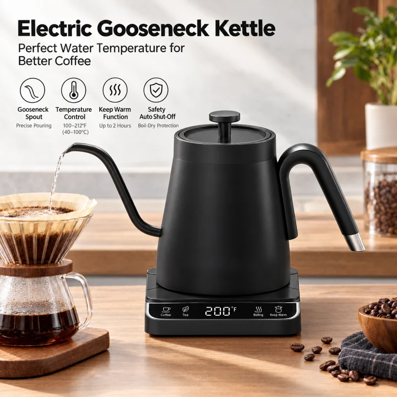 EU 220V Wasserkocher LCD Display Smart Temperatur Control Control Schwanenhals Tablett Tee Kaffee Maker Thermostat Wasserkocher