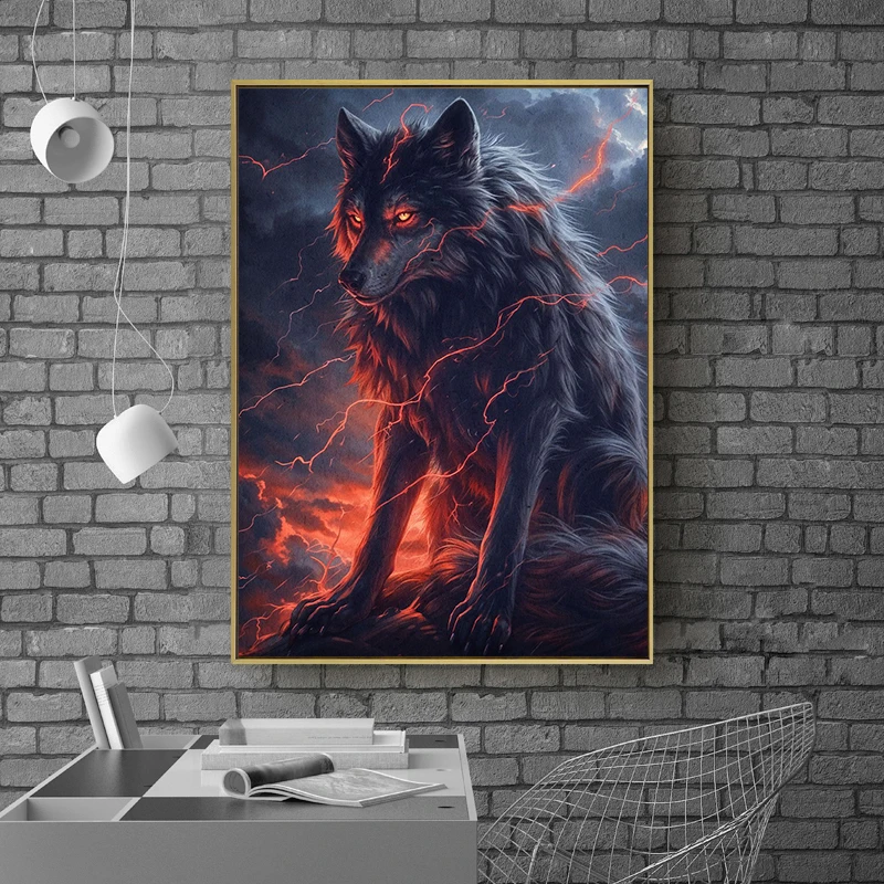 Black Wolf with Red Eyes Poster Fierce Wild Animal Wolfs Bellow Canvas Painting Wall Art for Living Room Home Decor Mural