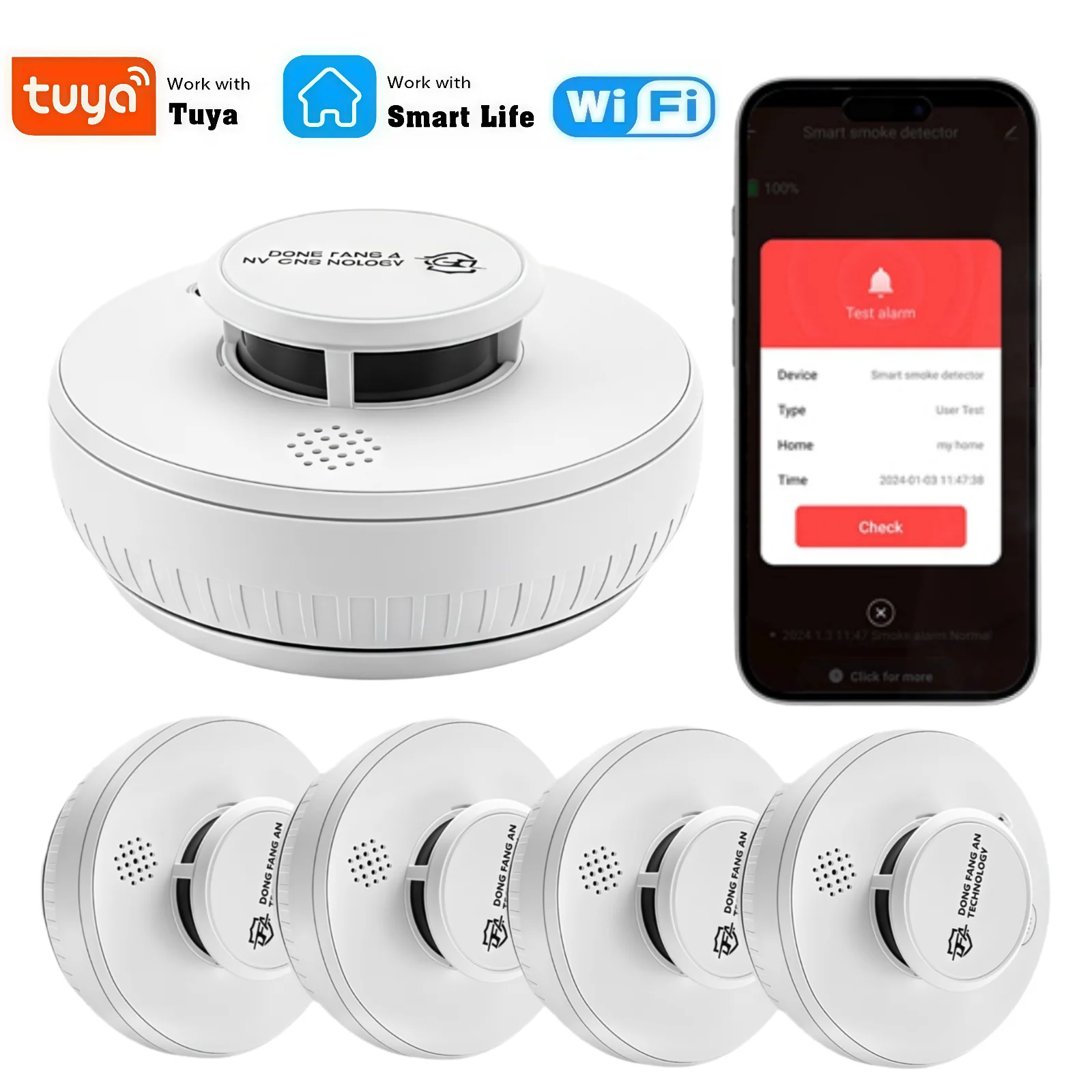 Czujnik dymu i temperatury 2w1 z Wi-Fi, czujnik dymu Tuy z Wi-Fi, alarmy pożarowe, alarm dymowy