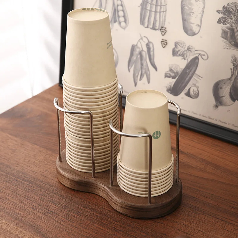 Desktop Disposable Paper Cup Storage Rack Solid Wood Holder  Holder Home Office Commercial Paper  Storage Rack