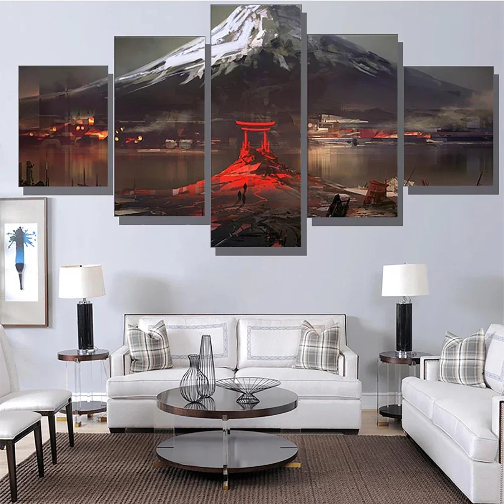 5 Pieces Wall Art Canvas Painting Landscape Poster Mount Fuji Japan Modern Living Room Bedroom Home Modular Pictures Decoration