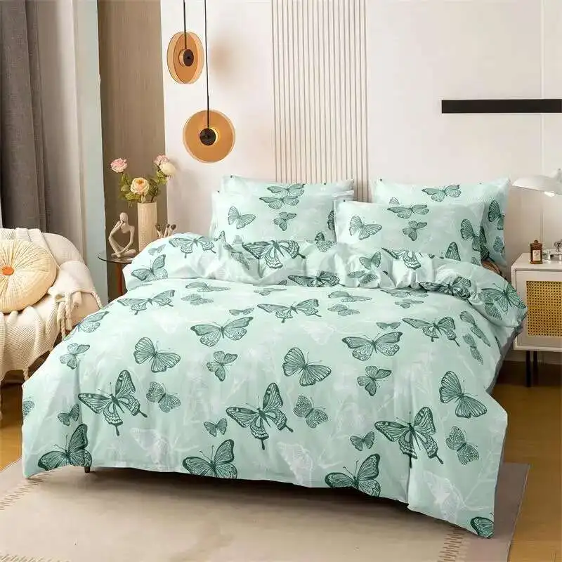 Kuup Printed Butterfly Duvet Colored Set QUEEN Size Quilt High Quality Skin Friendly Fabric Bedding Cover