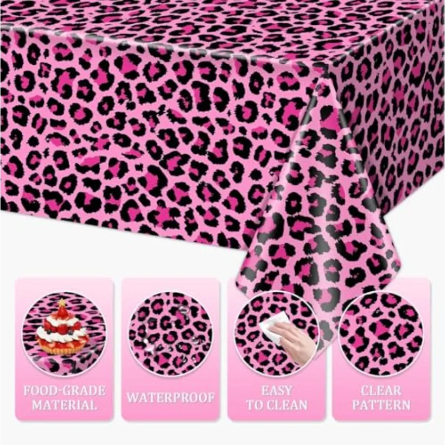 3 шт., розовая леопардовая скатерть для вечеринки, скатерть с гепардом на день рождения, большая прямоугольная скатерть для дня рождения, настольная бухта для девочки