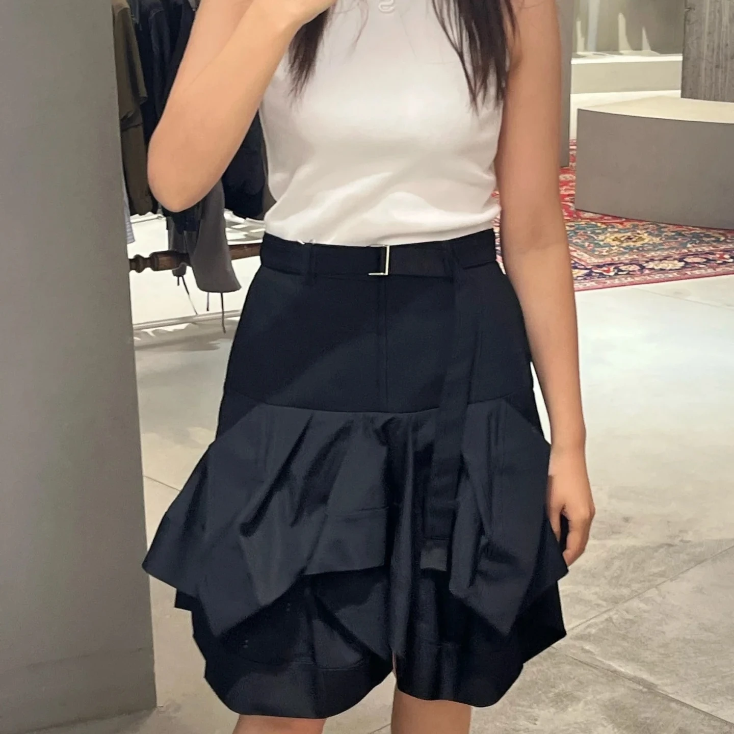 FOG SACAI Japanese Sle Spring Summer 2025 Asymmetrical Cotton Blend A-Line Bla  Skirt High Waist Commute Sle