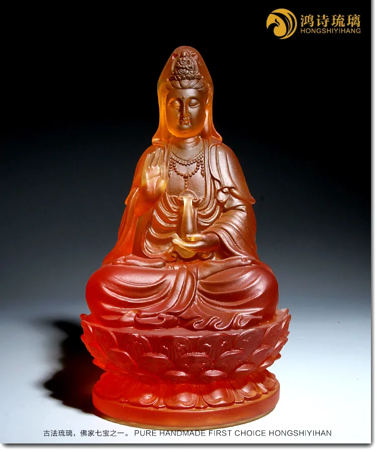 wholesale buddha HOME efficacious Talisman Protection-Retro Ancient craft High grade glaze crystal Lotus GUAN YIN Buddha statue