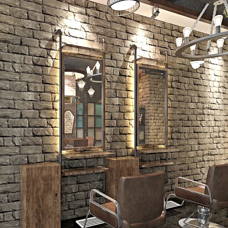 Salon Stereo 3D Brick Pattern Wallpaper Retro Nostalgic Fashion Salon Background Wall Barber Shop Brick Wallpaper