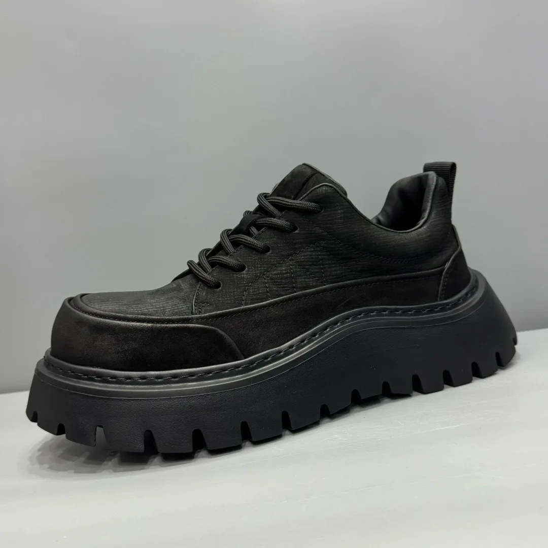 

Brand Man's Casual Shoes Genuine Leather Platform Increasing Thick Sole Shoes For Men Gothic Vintage Luxury Designers Sneakers