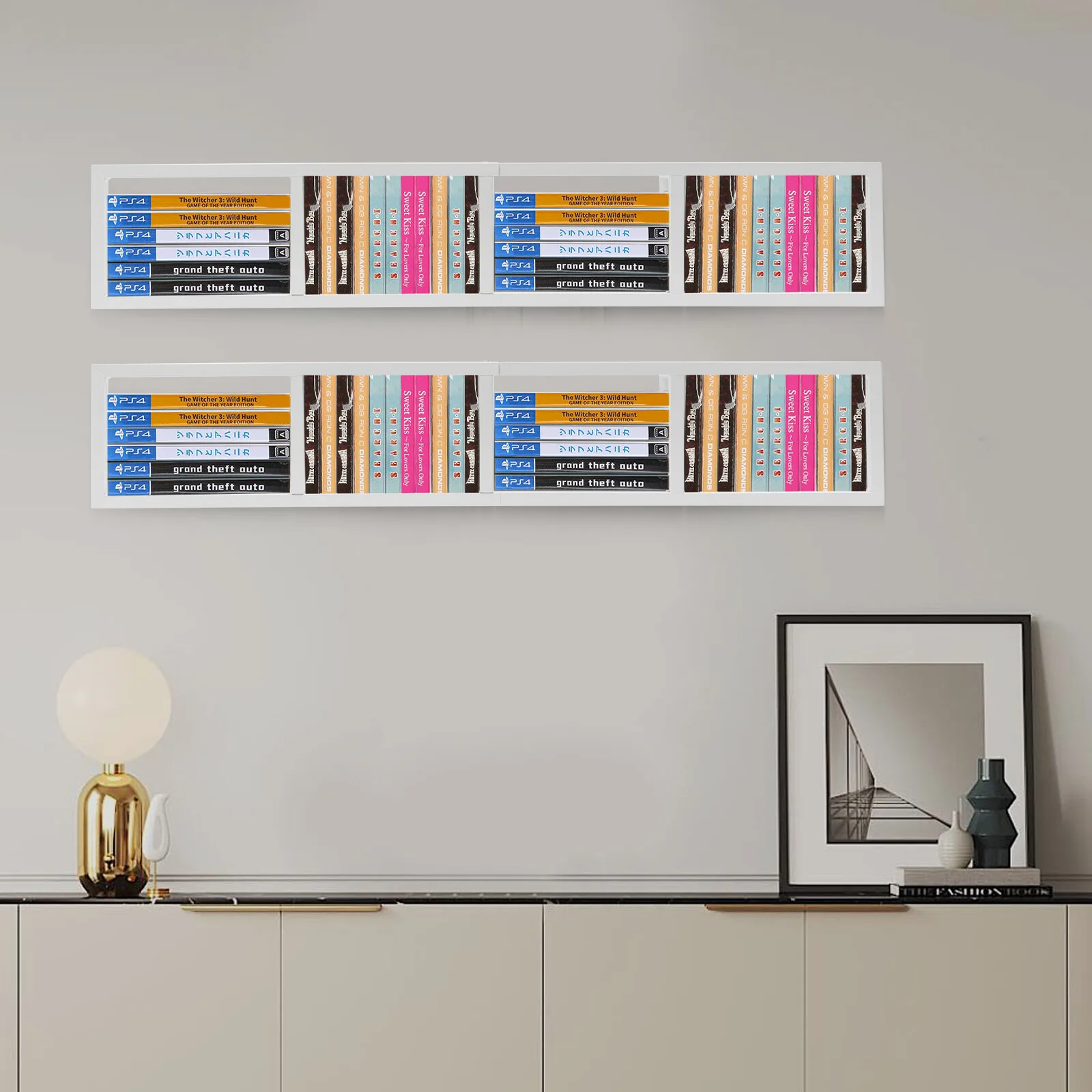 

2 PCs Wall Mount 34 Inch Media Storage Rack, CD DVD Organizer Metal Shelf White