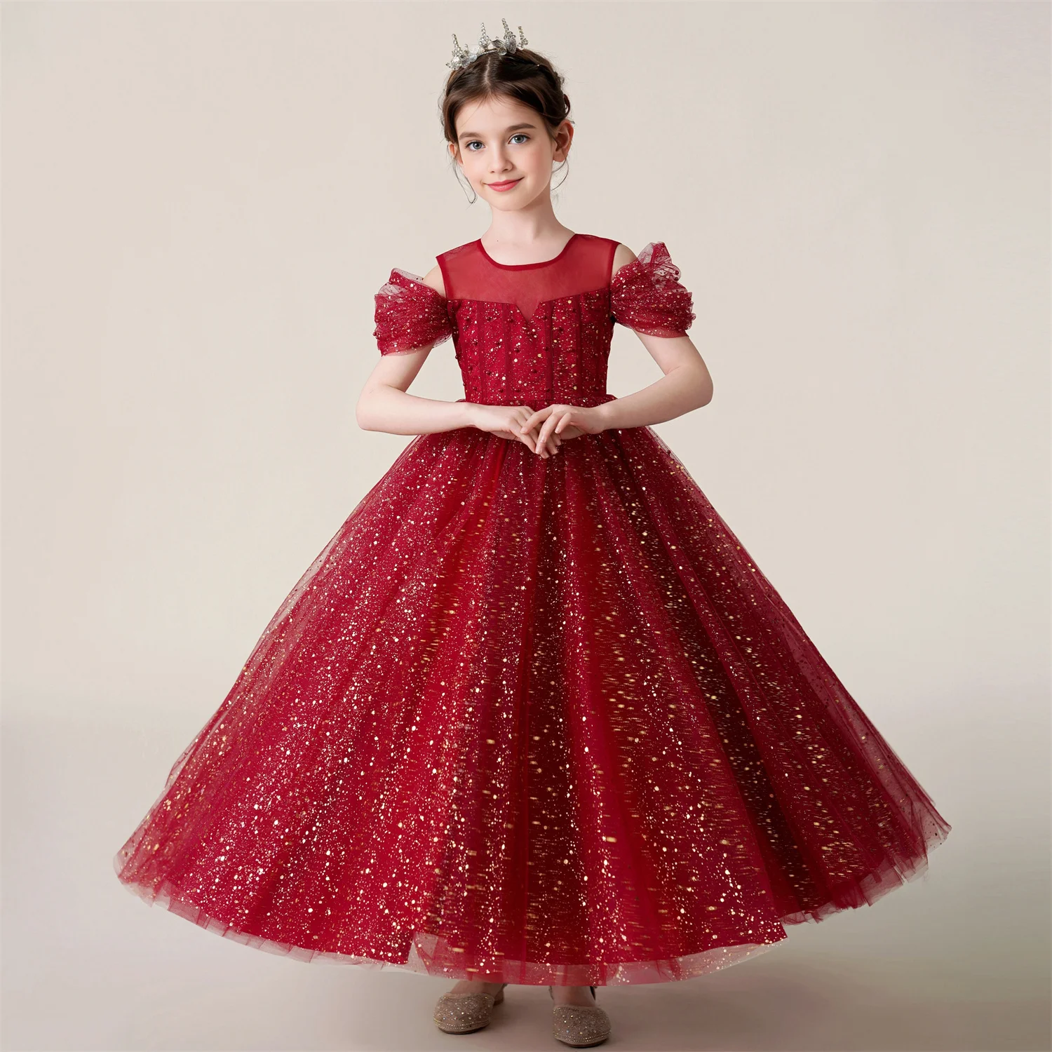 4-12Y Kids Dresses For Girl Clothes Lace Flower Ball Gown Girls Long Dress For Wedding Prom Party Dresses Teenage Girl Costume