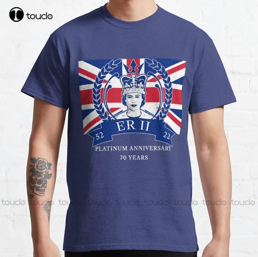 Queen Elizabeth Ii Platinum Jubilee 70 Years With Union Jack Classic T-Shirt Hawaiian Shirt Digital Printing Tee Shirts Xs-5Xl