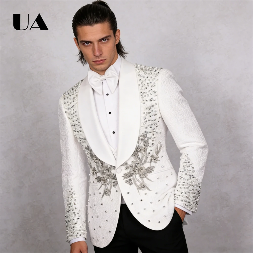 

Beaded Formal Suit Attires for Men, Luxury Handsewn Crystals Suit Set Including Jacket Pants Formal Evening Tuxedo
