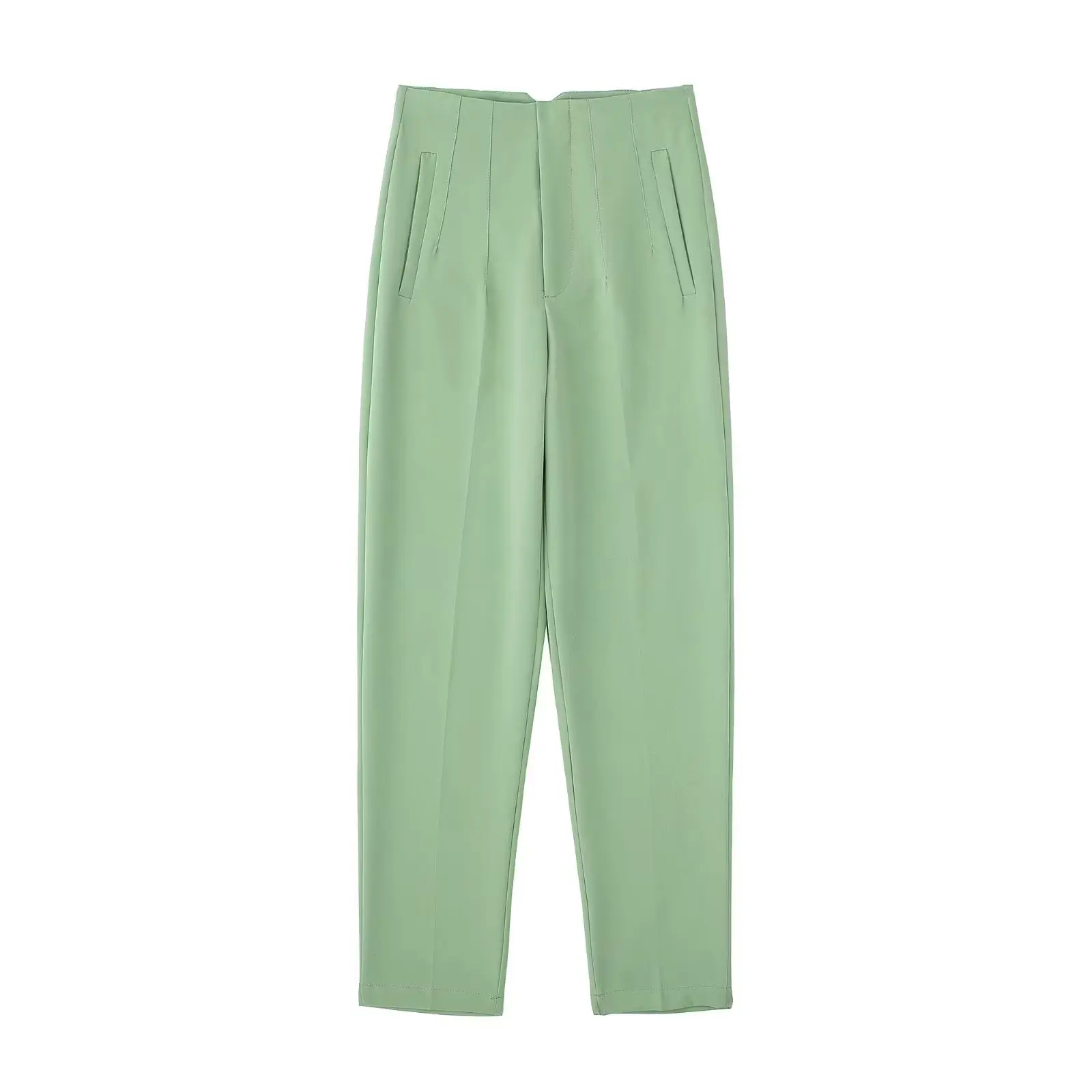 Straight Leg Pants High Waist Full Length Vintage Trousers for Women - Light Mint