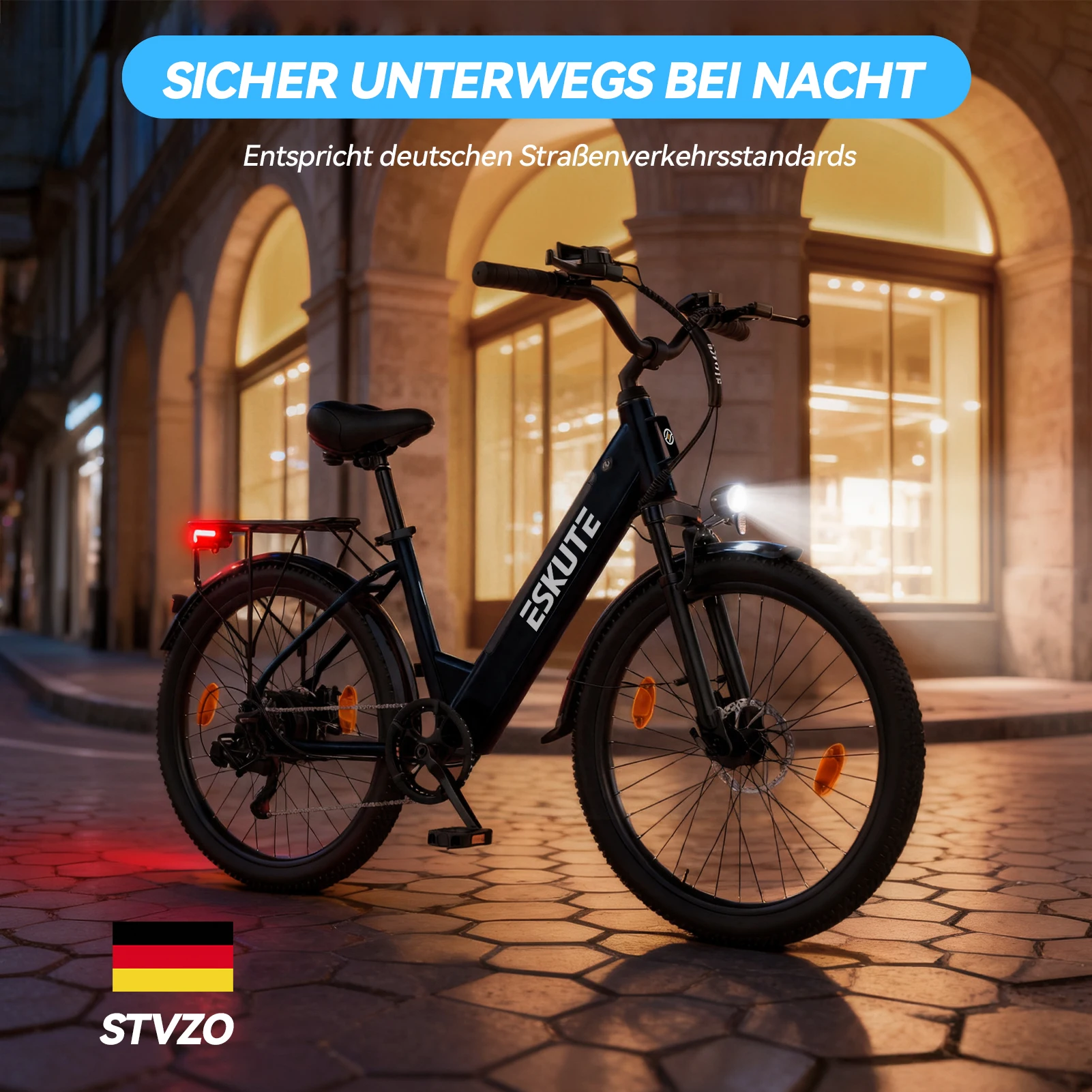 ESKUTE C100 PLUS Elektrofahrrad für Erwachsene, 250 W, E-City-Elektrofahrrad, Urban Commuter, 36 V, 13 Ah, Batterie, 26-Zoll-Reifen, E-Bike – Detail 6