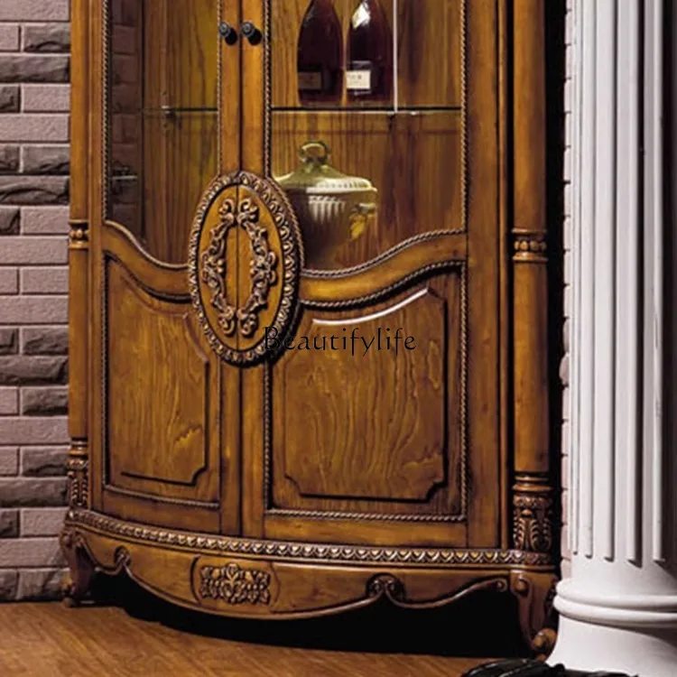 European style wine cabinet against the wall American corner glass door display corner household double door cabinet