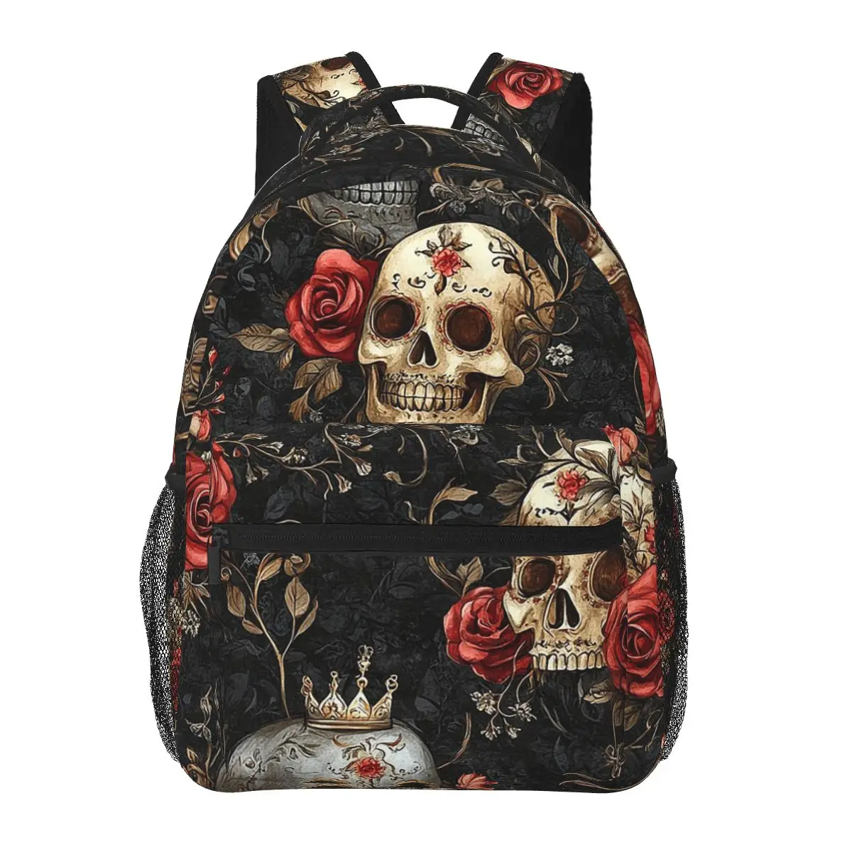 

Gothic Skull And Rose Floral Student Backpack School Bag Hiking Travel Daypack for Boys Girls Fashion Bookbag Shoulder Bags