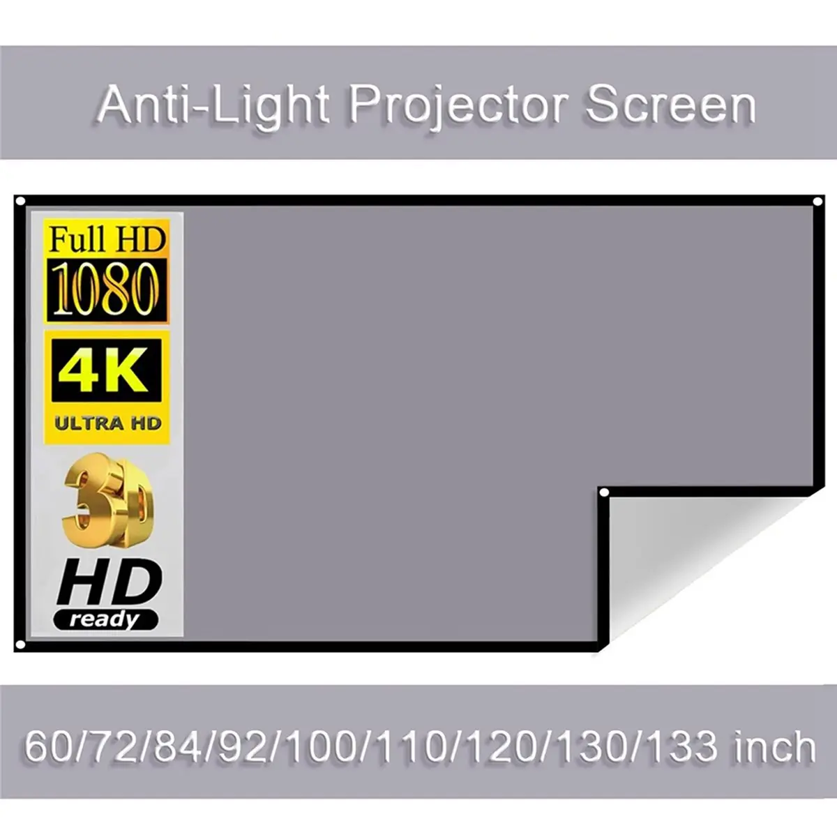 【ELEVATE LIFE】High Brightness Portable Projection Screen Anti-Light Projector Curtain Metal Reflective Fabric with Eyelets 60 In