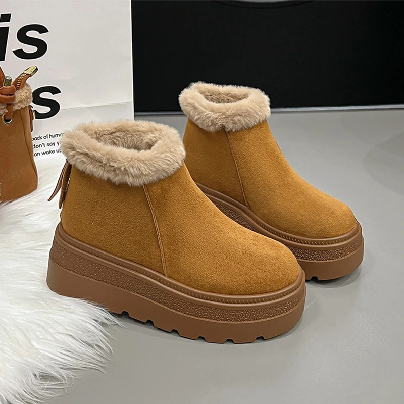 Stivali da neve da donna Appartamenti Scarpe invernali in pelliccia Stivali corti con zip 2025 Moda Sport Sneaker Comfort Stivali Chelsea corti in peluche Mujer Botas