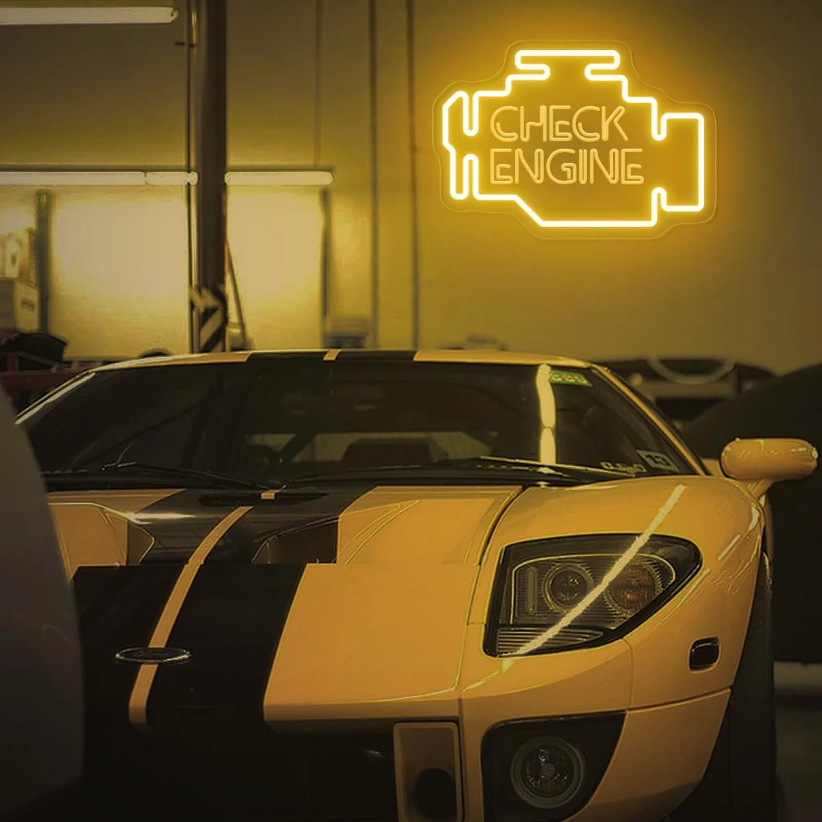 Check Engine Neon Sign Car LED Neon Light Wall Decor for Garage Man Cave Auto Repair Shop Gift for Boy USB Powered
