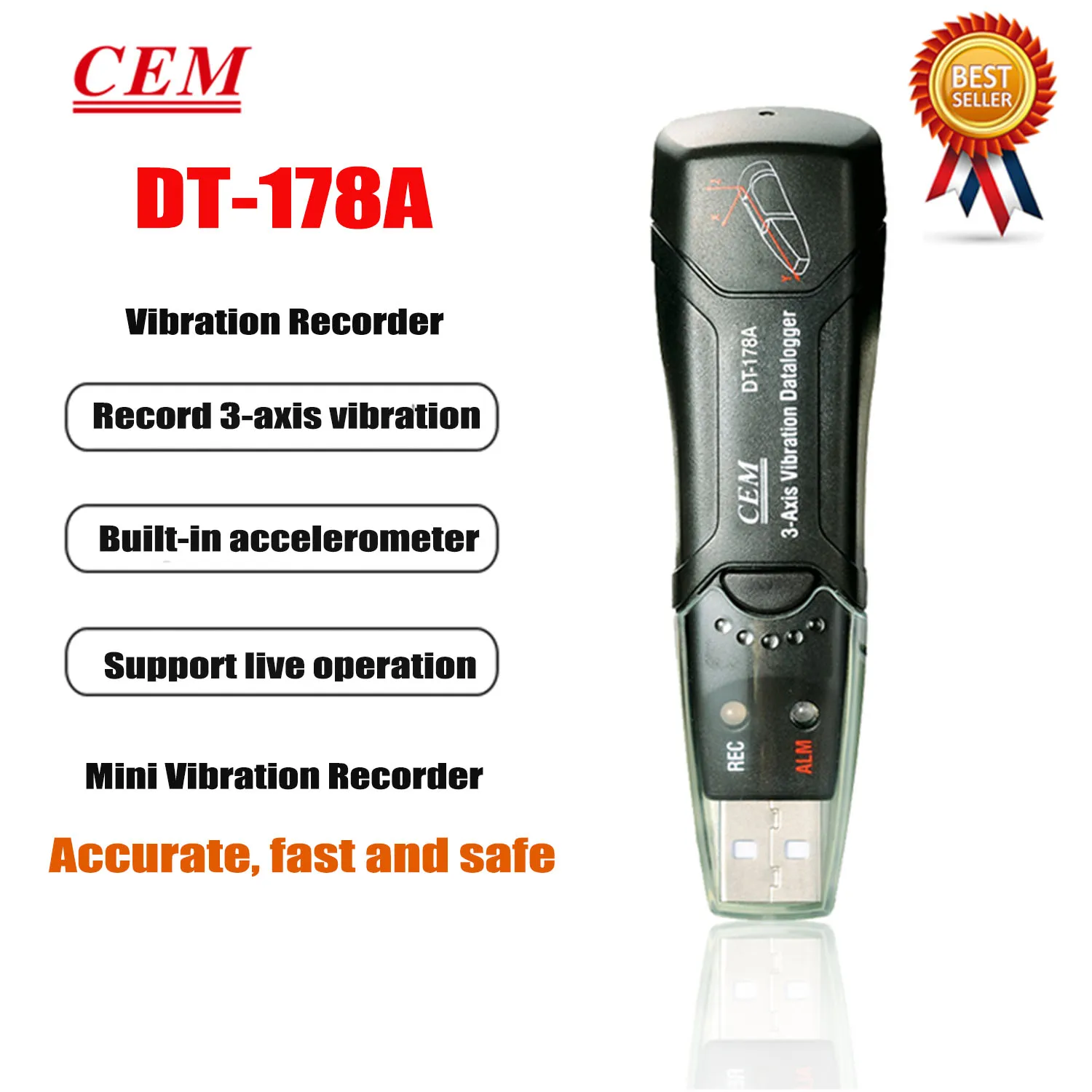 CEM DT-178A مسجل بيانات الاهتزاز أداة تسجيل الاهتزاز اختبار قوة الاهتزاز الكاشف الاهتزاز القلم.
