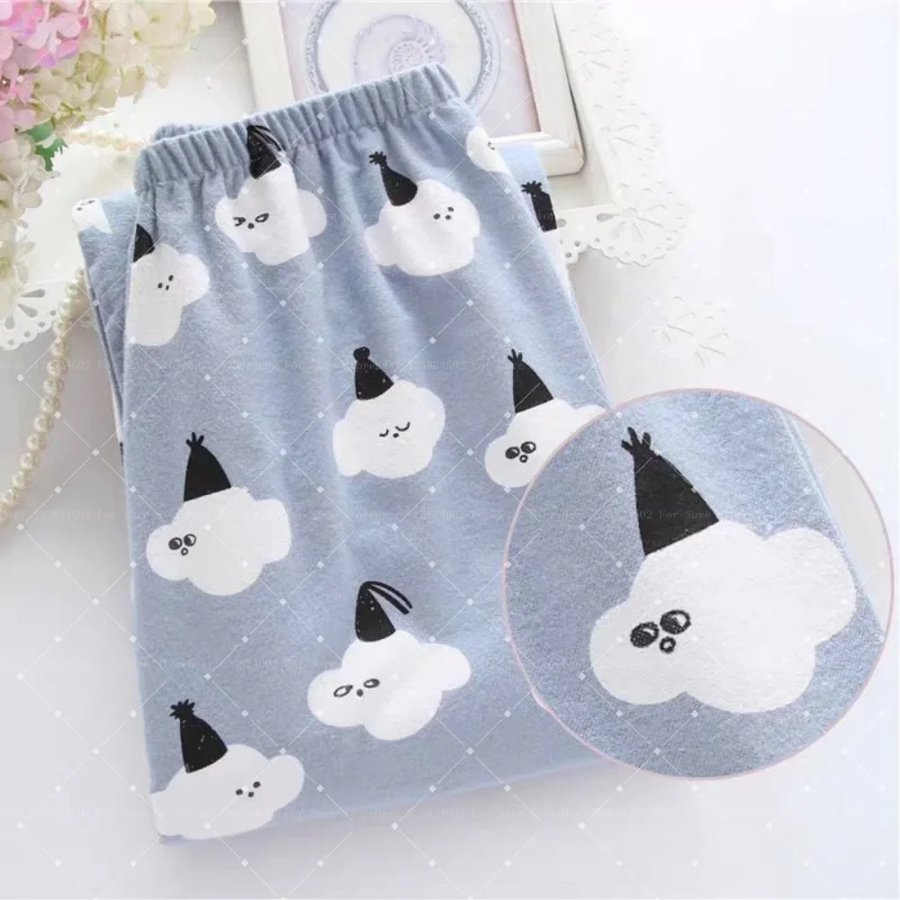 

New cartoon milk silk women's pajama pants summer thin trousers home wear spring and autumn oversized outerwear plus size