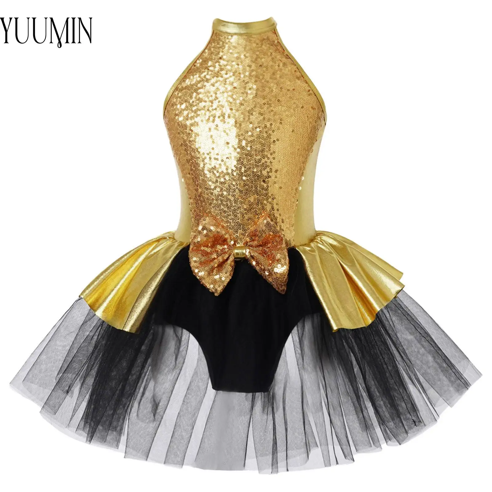 

Kids Girls Ballet Dance Figure Skating Dress Costume Sleeveless Sparkling with Bowknot Tutu Party Performance Dress Dancewear