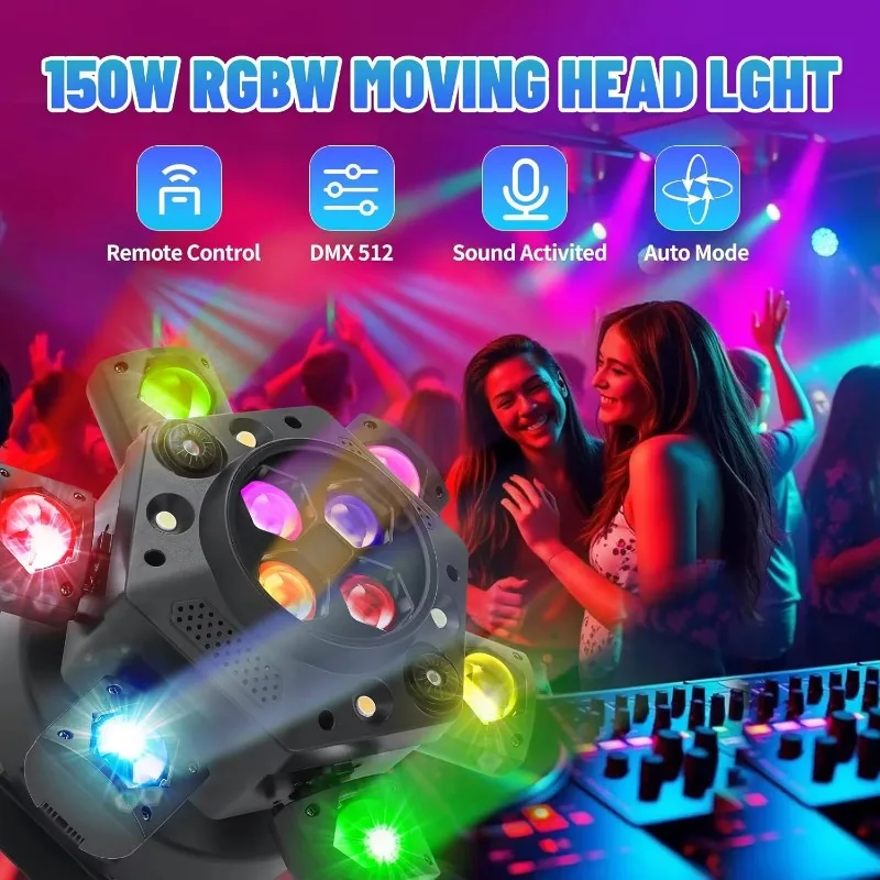 Stage Light Six-Arm Bee Eye RGBW Laser Multi-Pattern DMX512 Voice Activated Automatic Run Disco KTV Bar Wedding Event Projector