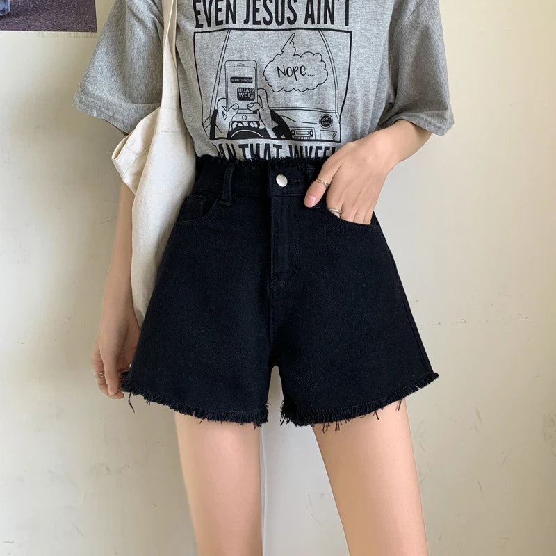 

Women's Denim Shorts High Waist Loose Fit Black White Spring Summer Fashionable A-Line Hot Pants plus Size Casual Shorts