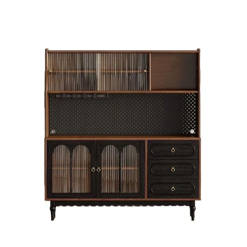 

American solid wood dining side simple locker kitchen hole wine cabinet tea high cabinet integrated against the wall living room