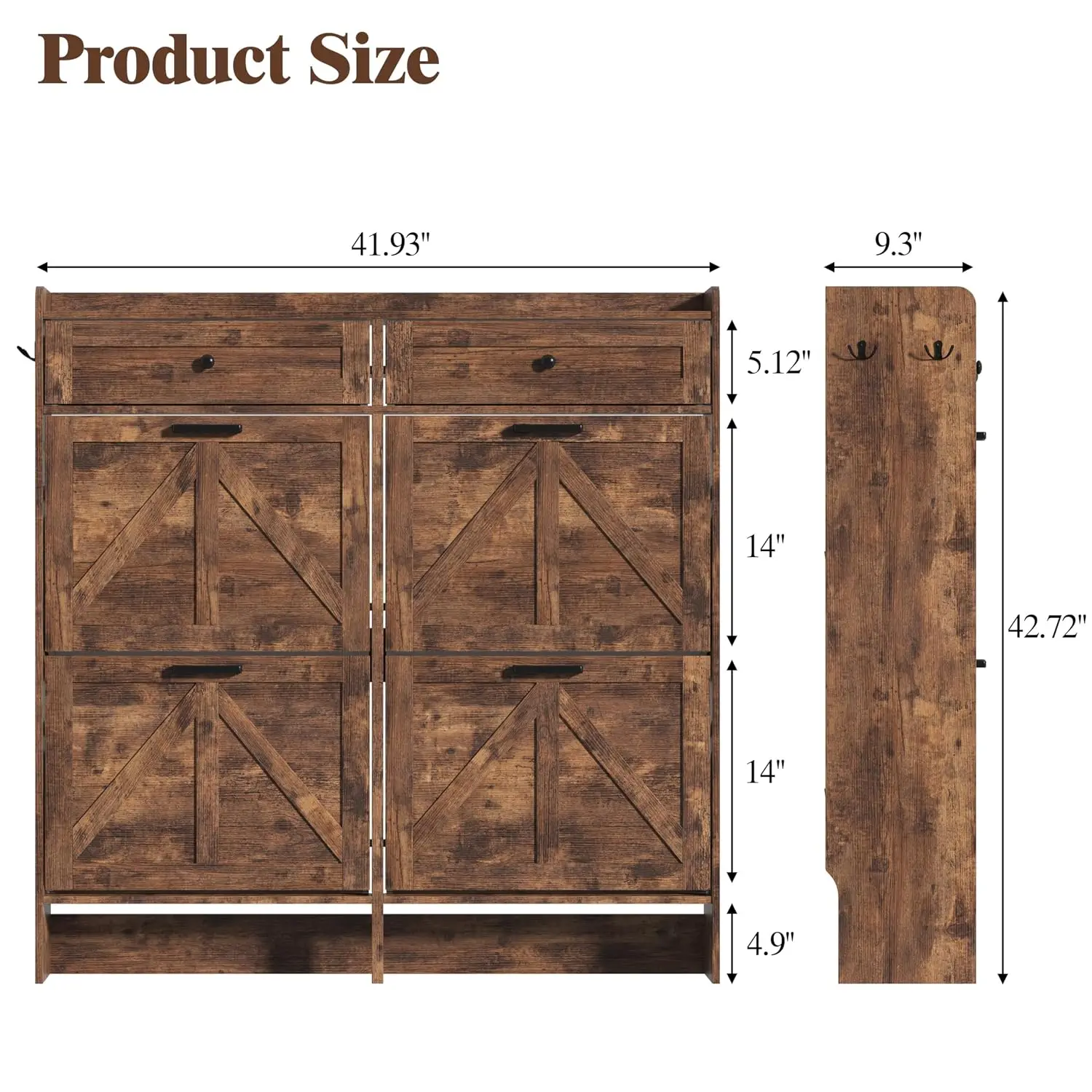 Shoe Cabinet 4 Flip & 2 Storage Drawers Rustic Farmhouse Narrow Slim Organizer Entryway Hallway Front Door, Customized
