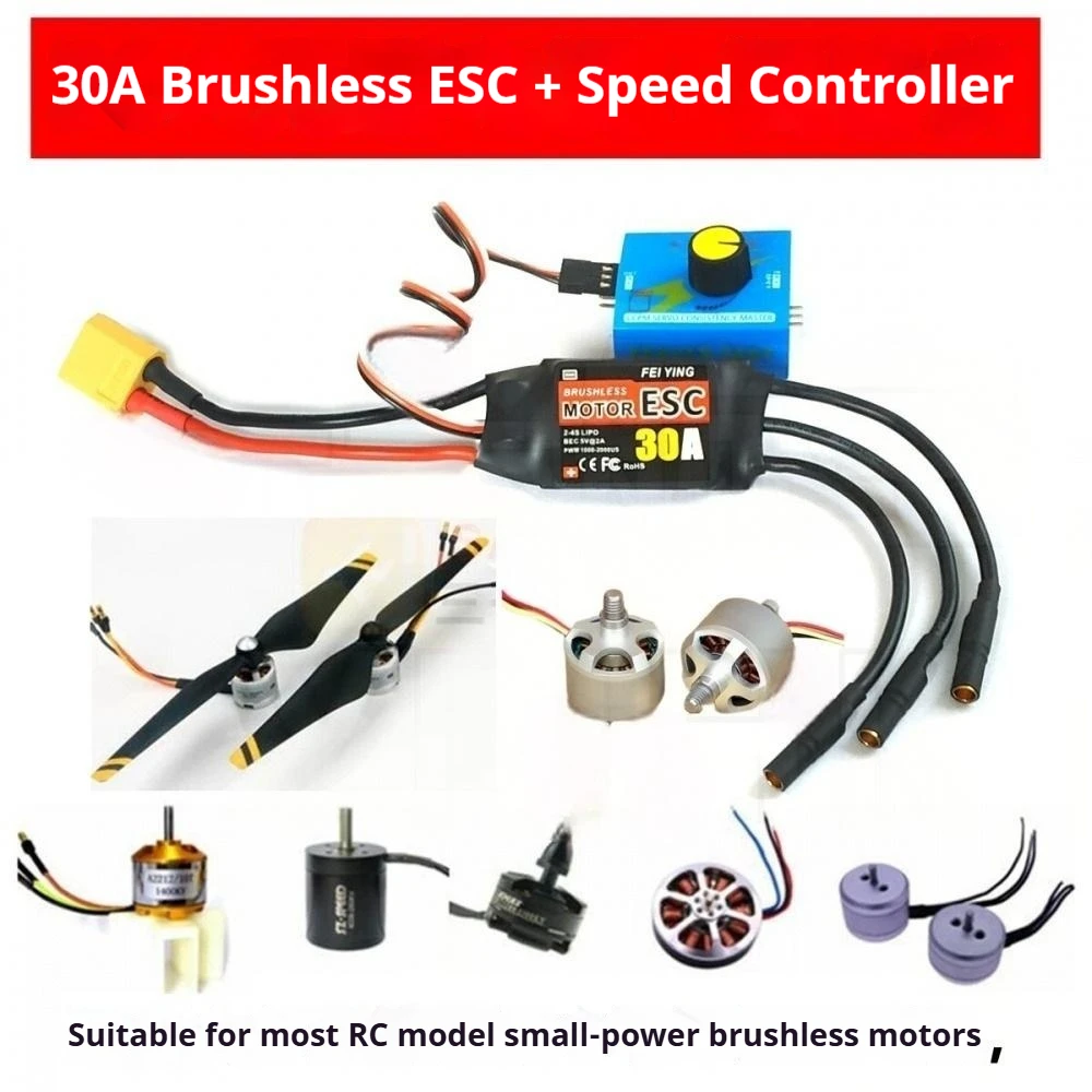 

Three-phase Model Aircraft Brushless Motor Regulator Motor Speed Test Drive Set 30A Brushless Electric Speed Controller Fan DIY