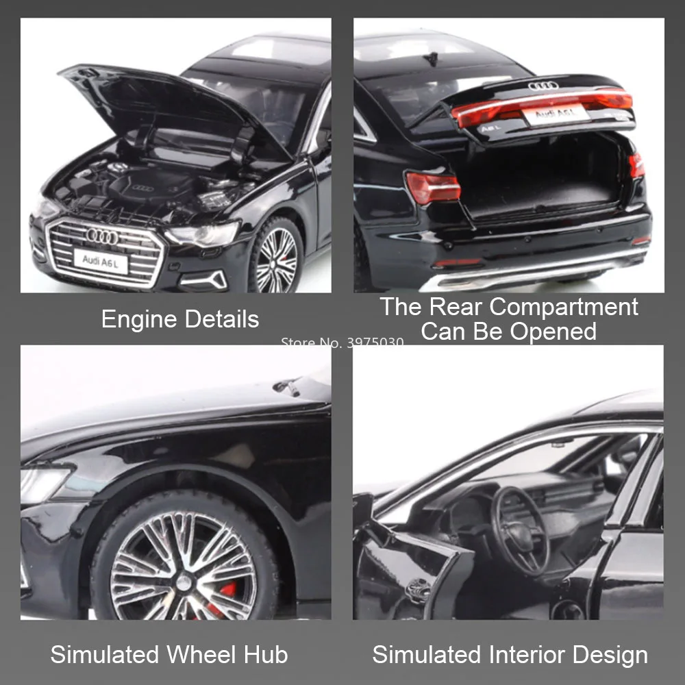 1:32 Alloy AUDI A6L Models Toys Diecasting Cars Wheel Pull Back Vehicles with Light Music Miniature Car for Boys Festival Gifts