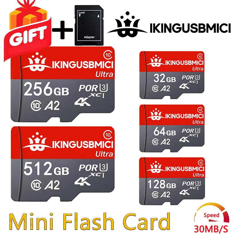 Tarjeta Micro SD TF de 512 GB microSDXC, hasta 180 MB/s, Full HD y 4K UHD, C10, U3, V30, A2, para GoPRO, DJI Drone