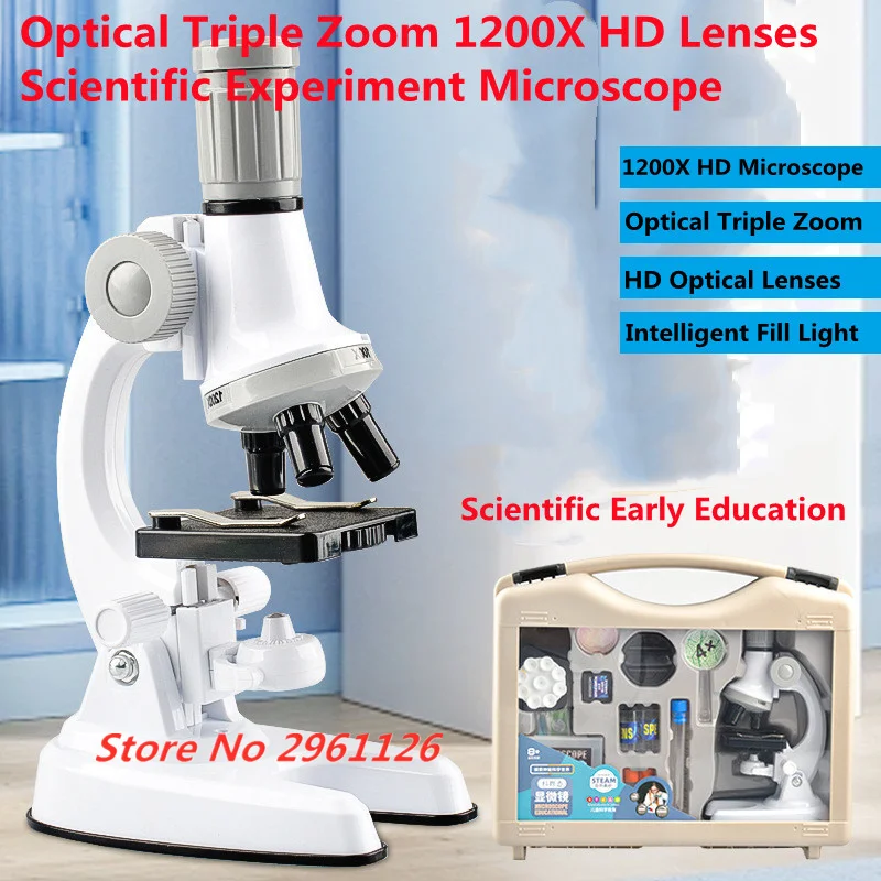 Optical Triple Zoom 1200X HD Lenses Scientific Experiment Microscope Intelligent Fill Light High Definition lmaging Microscope