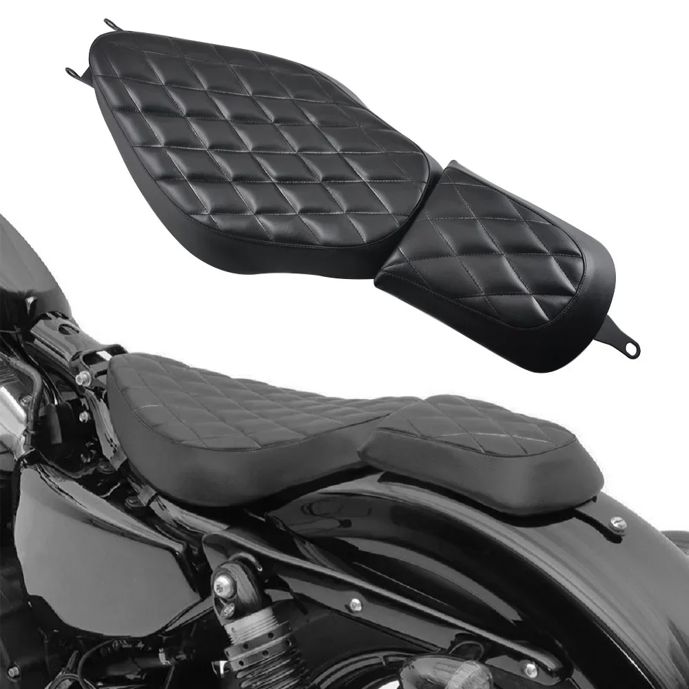 Motorcycle Black Diamond Two-Up Front Driver Rider Seat Rear Passenger Cushion Pillion Pad For Harley Sportster Iron XL 883 1200