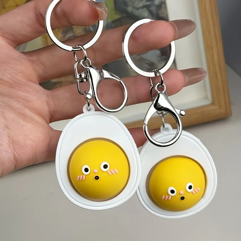 Creative Cartoon Egg Fidget Spinner Keychain Finger Keychain Stress Relief Squeeze Toy Pass The Time Key Button Clicker Toy