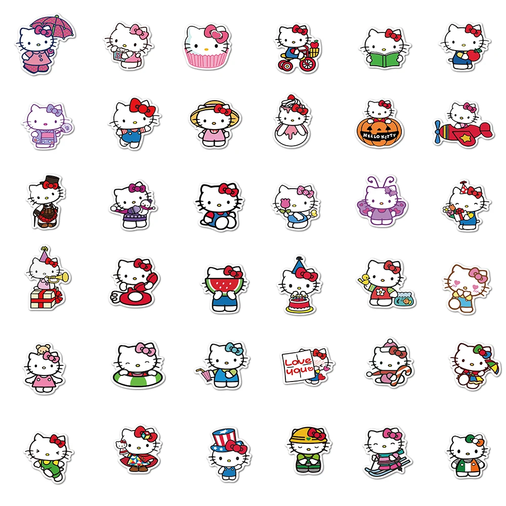 50pcs Hello Kitty Sticker Pack Waterproof Laptop Skin Sanrio Anime Stickers Cute Phone Case Kawaii Stationery Art Supplies