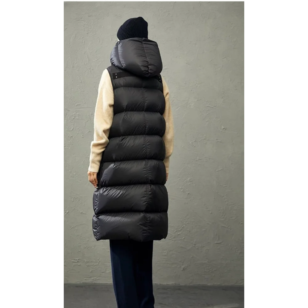 2024 Winter New Down Vest  White Duck Down Warm Sleeveless Long Puffer Jacket Ultra-light Single-breasted Hooded Vest