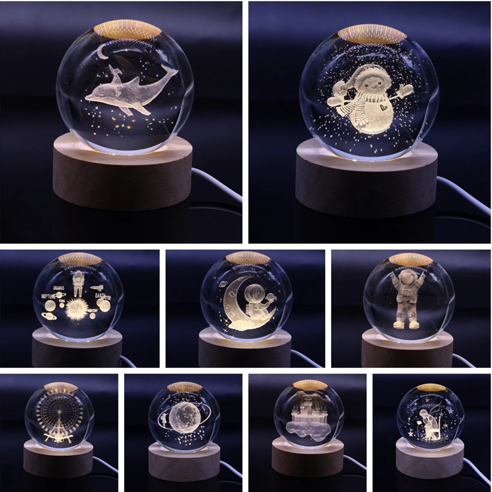 

Christmas Crystal Ball Decoration 2024 Astronomy Solar System Planets Moon Astronaut LED Balls Home Glass Globe Decorations Gift