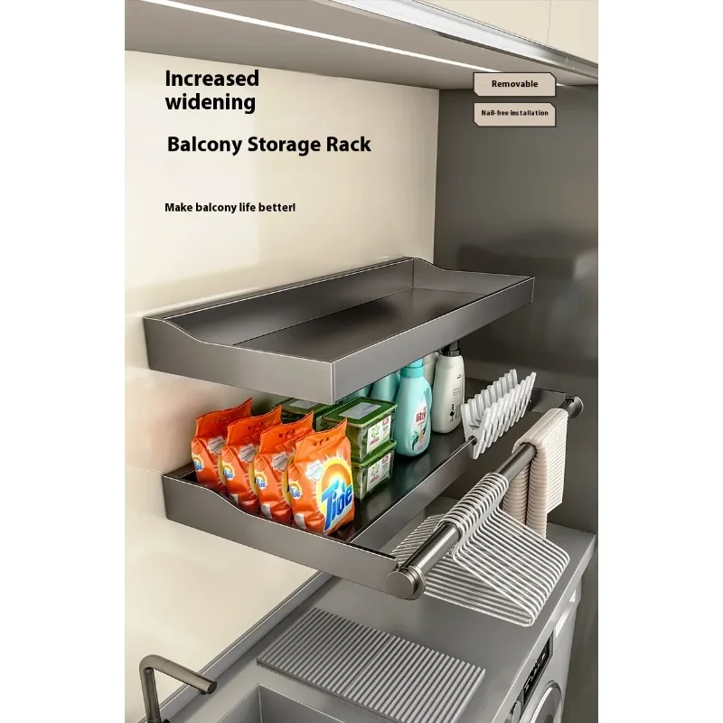 Kitchen Storage Shelf Cabinet Layered Organizers Punch-Free Toilet Laundry Detergent Storage Rack